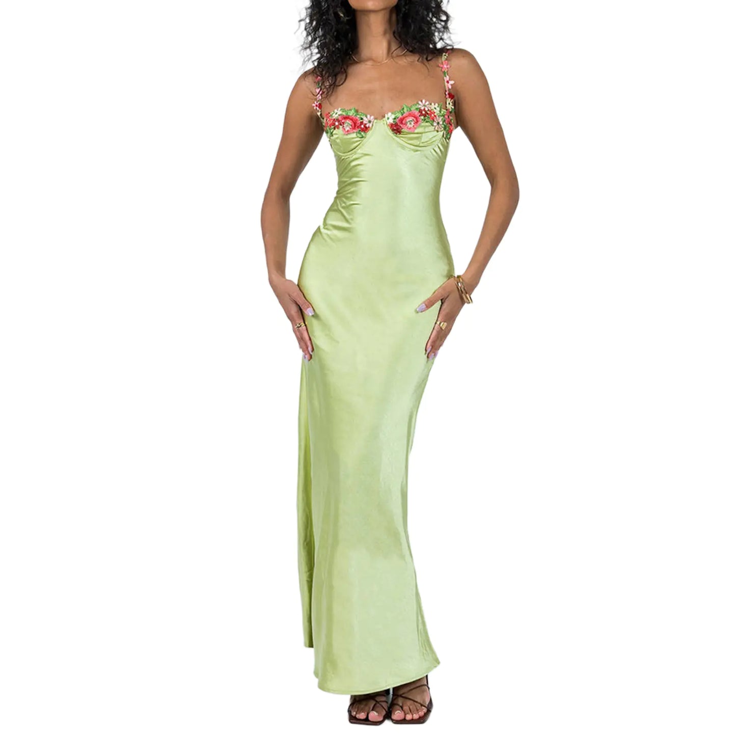 Fashionable Embroidered Lace Camisole Maxi Dress