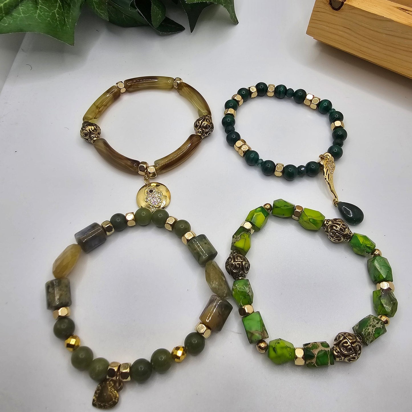 Emperial Green Bracelet set | Malachite, Jade, Jasper, and Emeralds