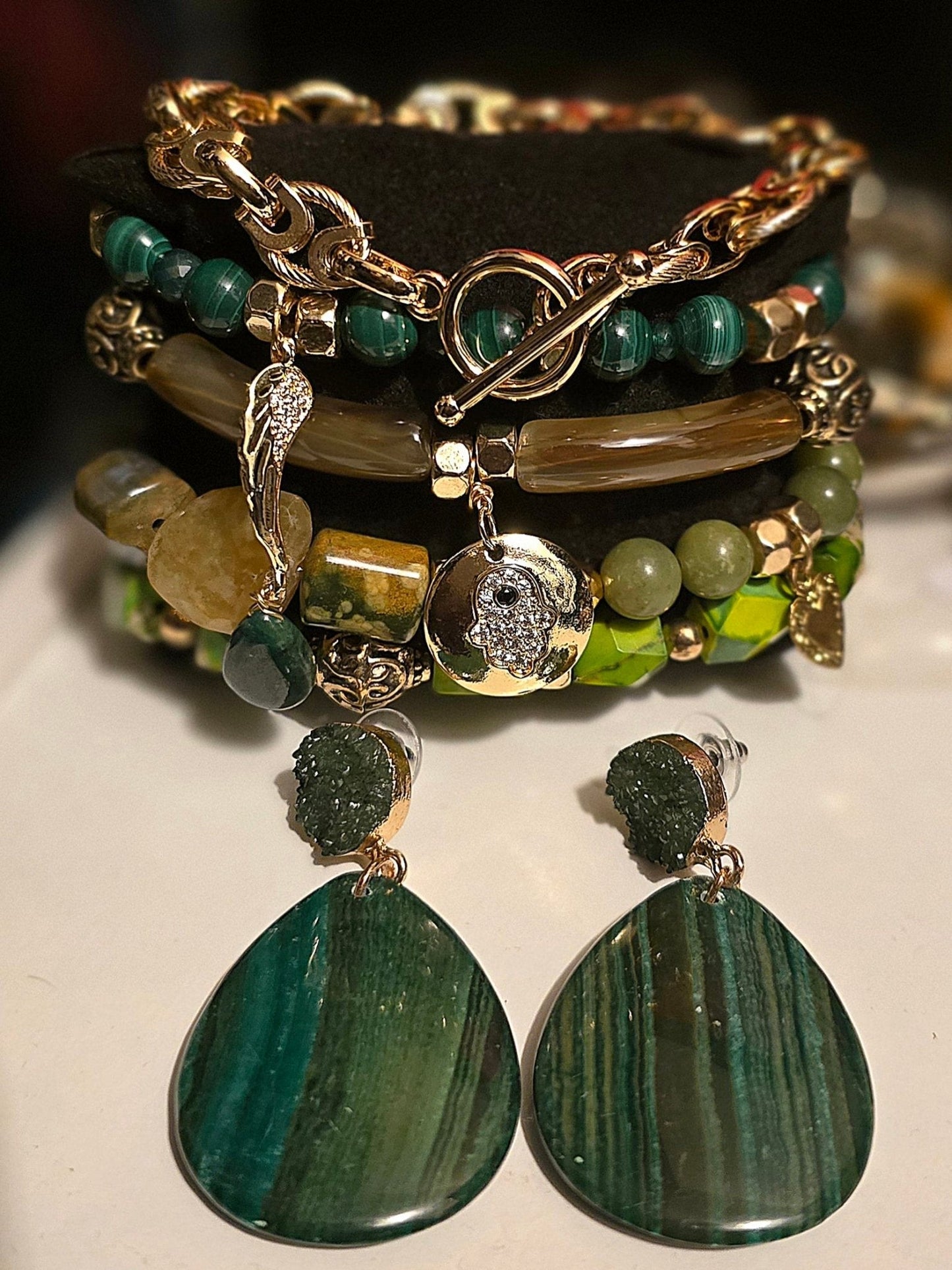 Emperial Green Bracelet set | Malachite, Jade, Jasper, and Emeralds