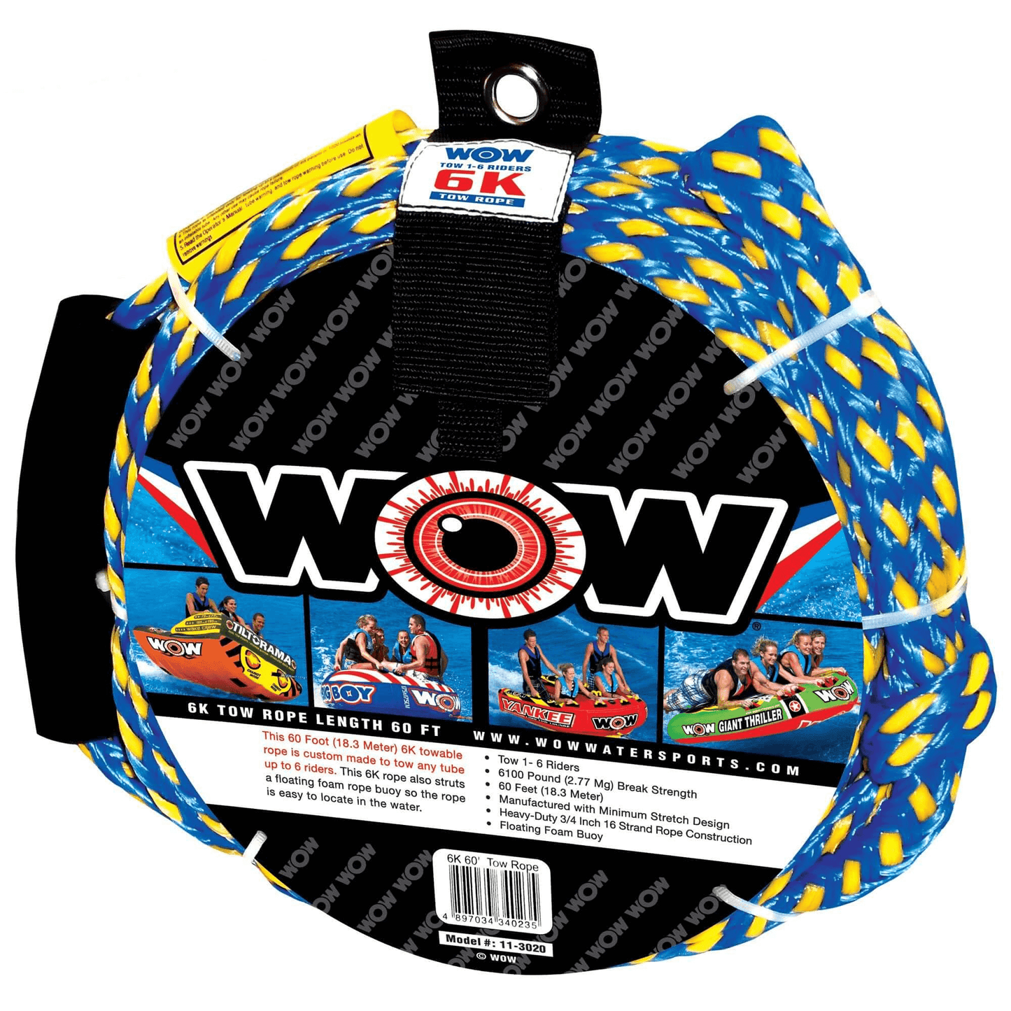 WOW Watersports 6K 60' Tow Rope w 6100 Lbs Break Strength