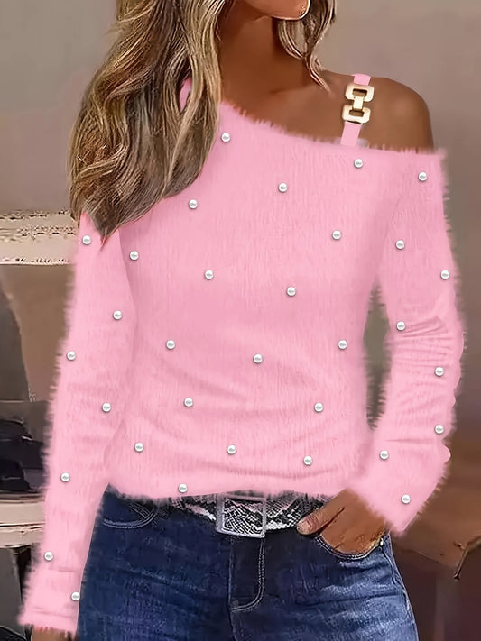 Elegant Pearl Beaded OffShoulder Top