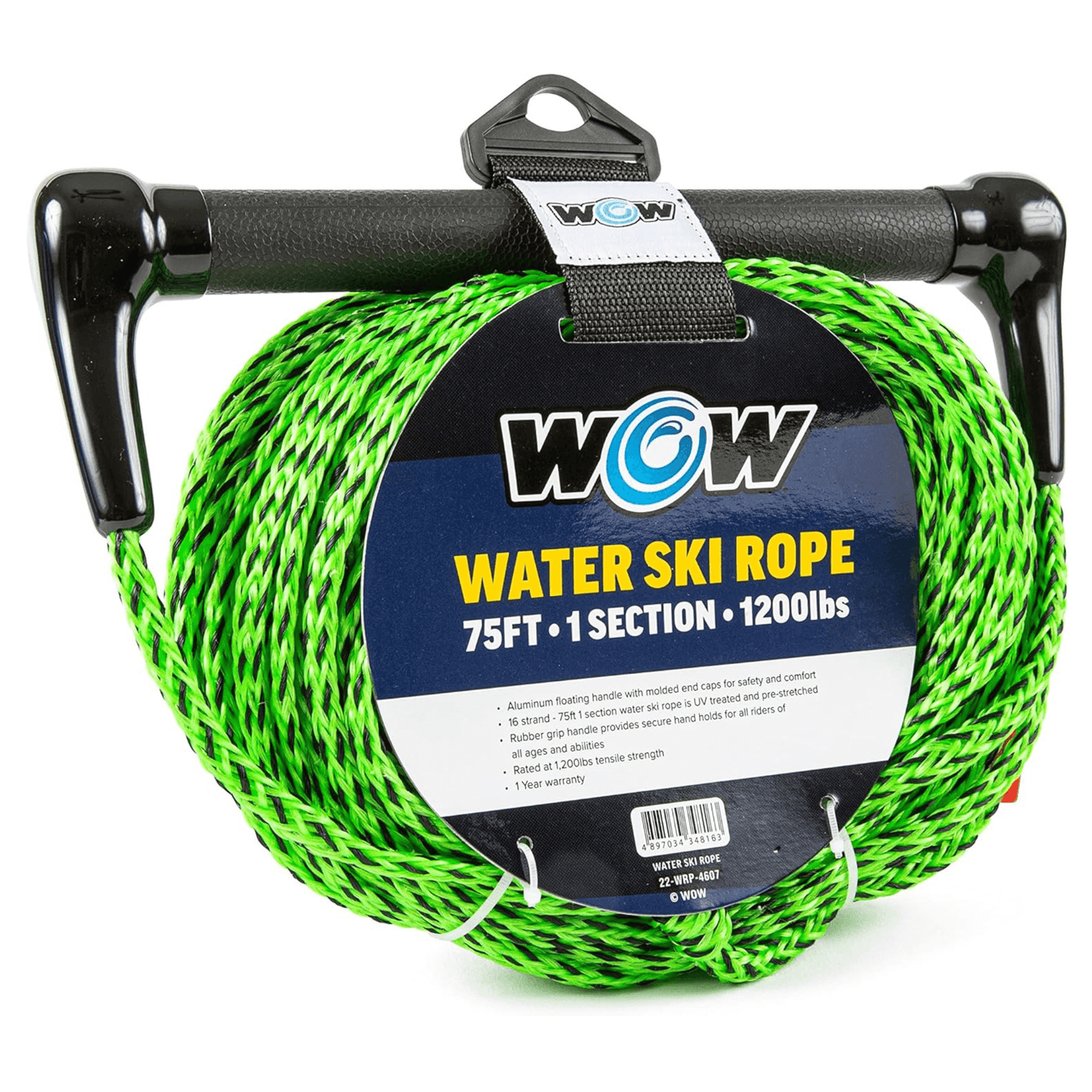 WOW Watersports 75ft 1-Section Tow Rope with Rubber Handle