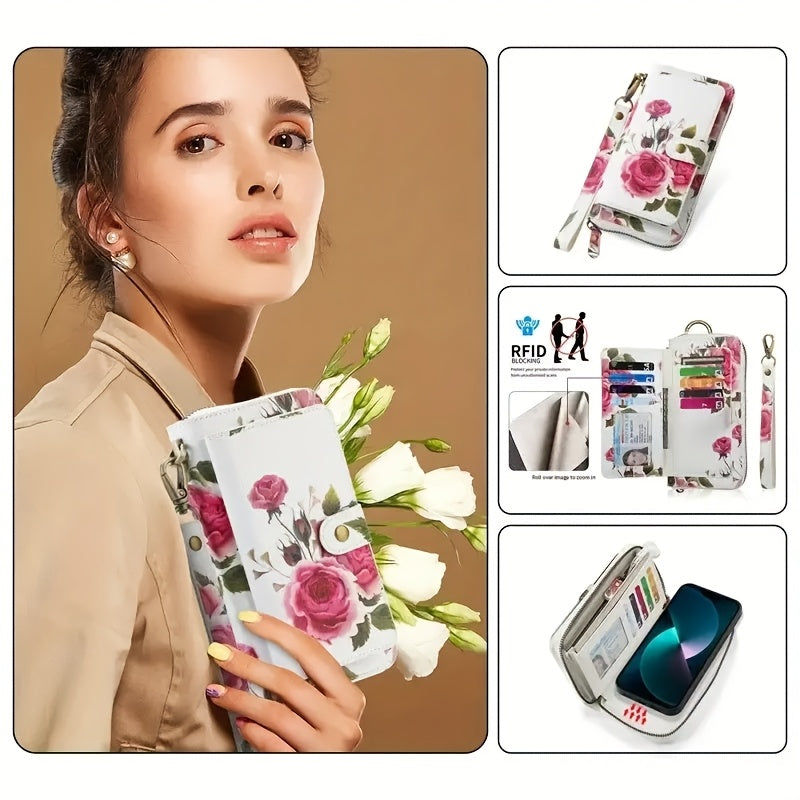 Elegant Floral PU Clutch Chic Zipper Wallet  Phone Bag