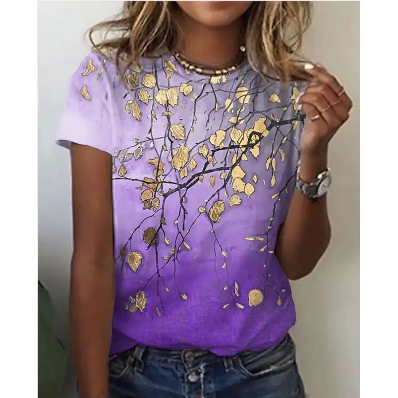 Floral 3D Digital Print Short Sleeve Women's T-Shirt