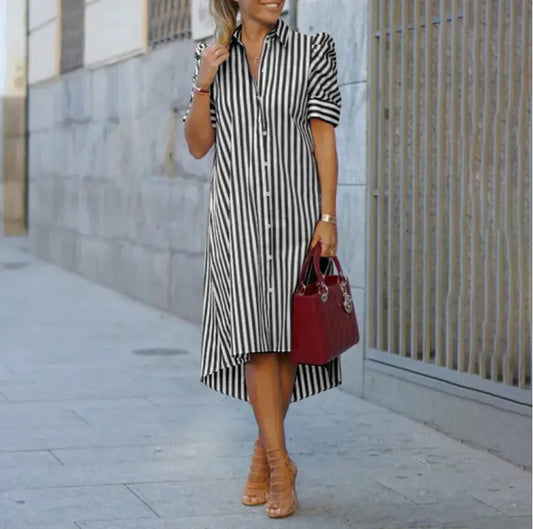 Women's Irregular Stripe Lapel Button Shirt