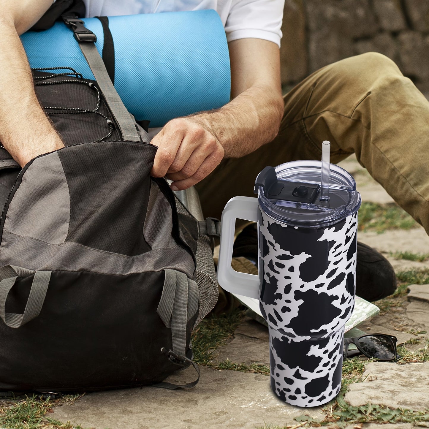 Gome Cow Print 40oz Tumbler Insulated with Handle  Straw