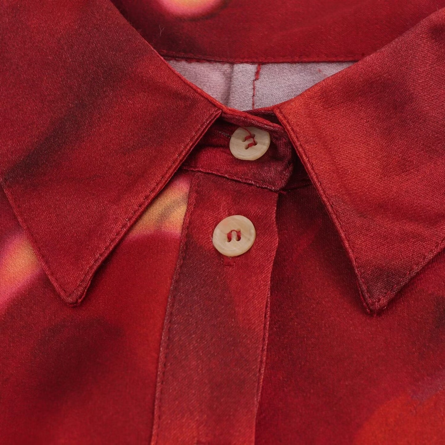 Flip collar single breasted printed shirt long skirt dress for women