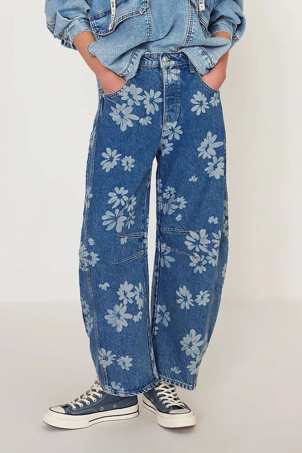 Flower Print Wide Leg Jeans