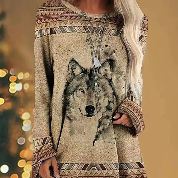 Women's Animal Print Loose-Fit T-Shirt with Round Neck