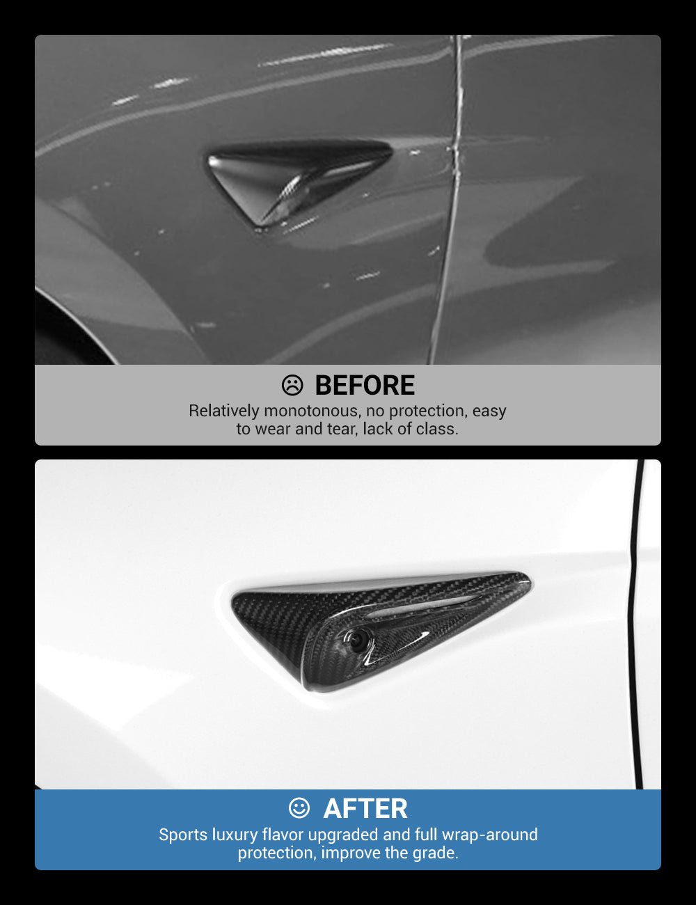 Full Side Camera Covers for Tesla Model 3 / Y - Carbon Fiber Exterior Mods
