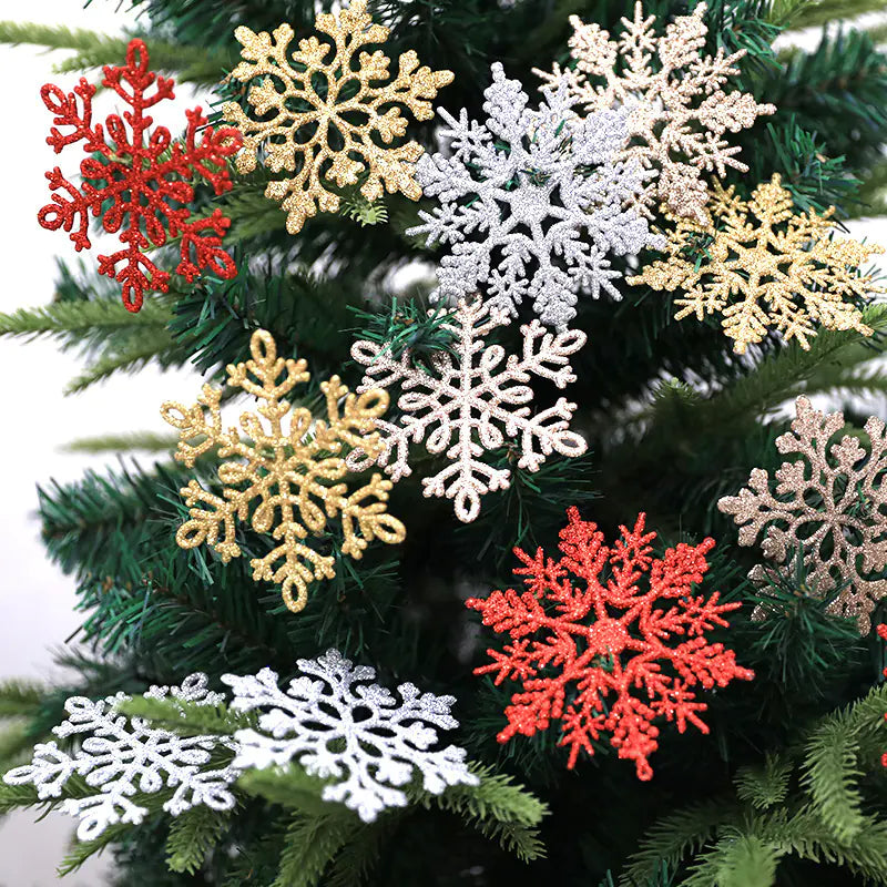10cm Glitter Snowflake Set for Christmas Decor (24PCS)