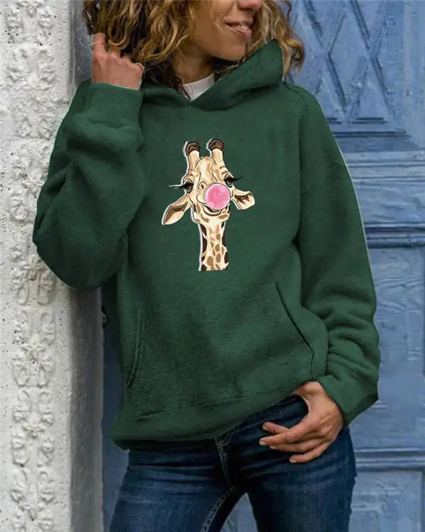 Solid Color Printed Round Neck Women's Sweater