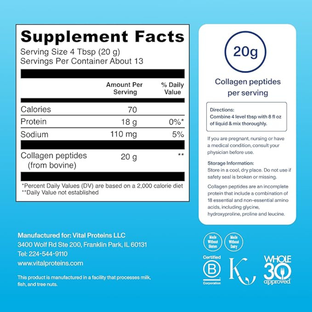 VitaI Proteins | Collagen Peptides | 20g Collagen Peptides Per Serving (24 Ounce (1.5 LBS), Unflavored