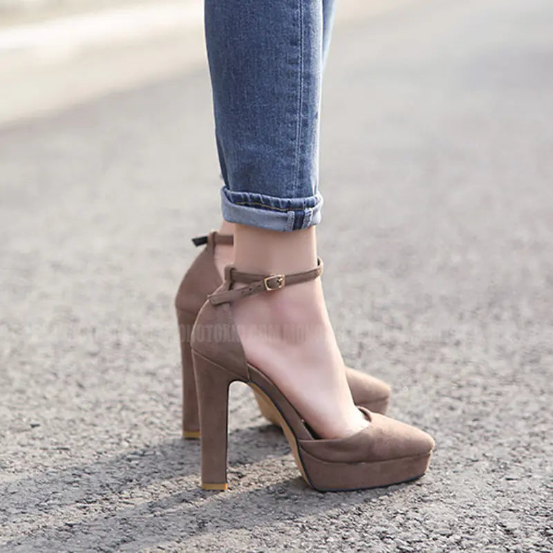 New Korean Style Pointed Toe Chunky Heels for Women