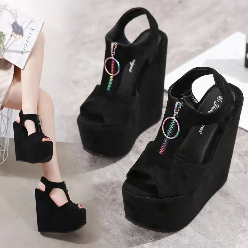 Women's Zipper Platform Wedge Sandals