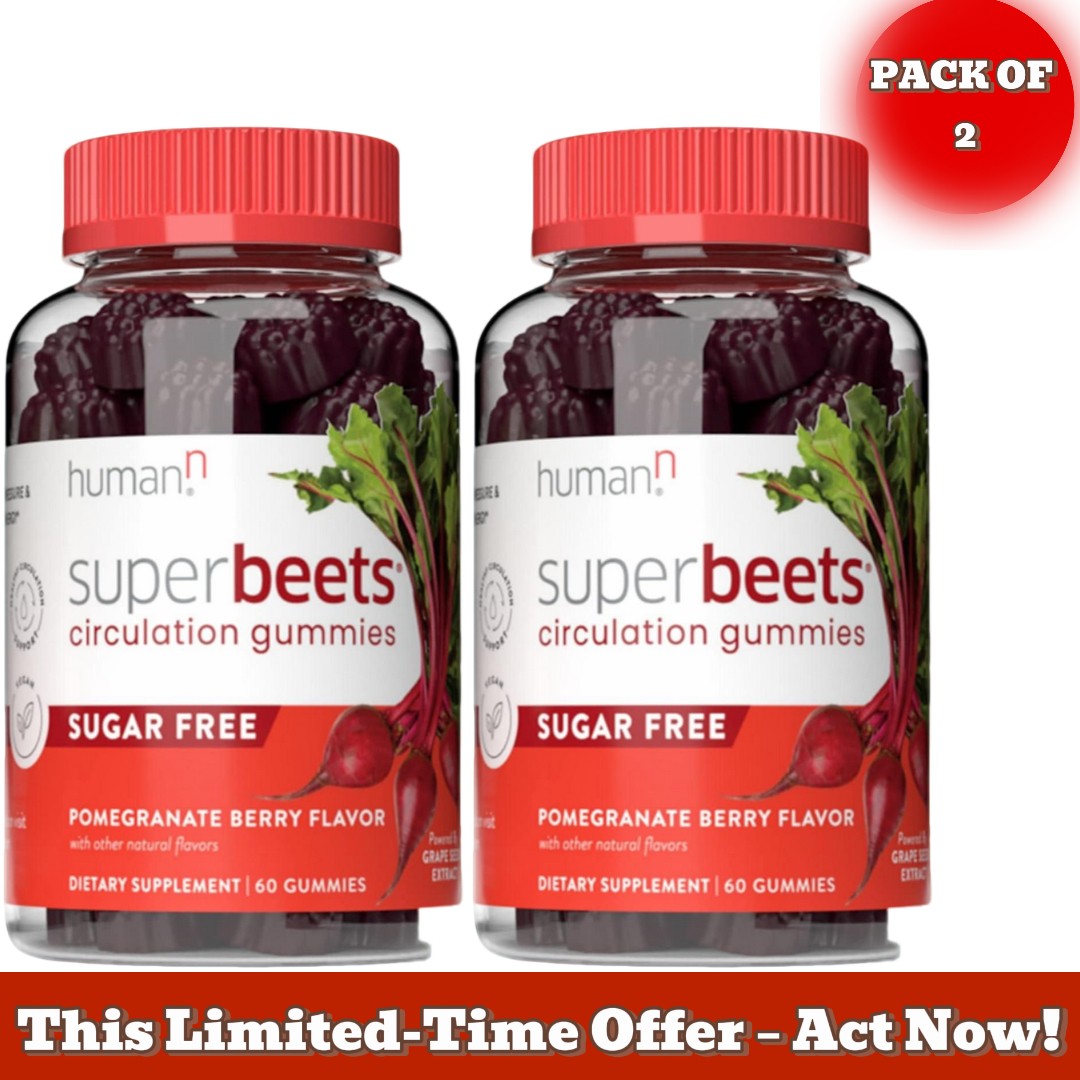 humanN SuperBeets Circulation Gummies – 60 Count (Pack of 2) | Heart-Healthy Energy with Grape Seed Extract & Beet Root Powder