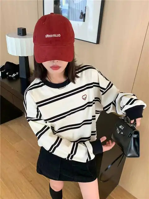 American Retro Striped Sweater for Women