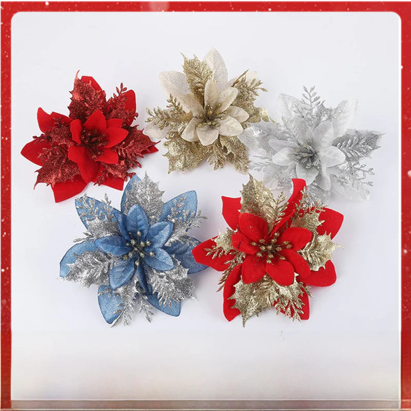 15CM Christmas Gold Glitter Hollow 3D Flower DIY Decor