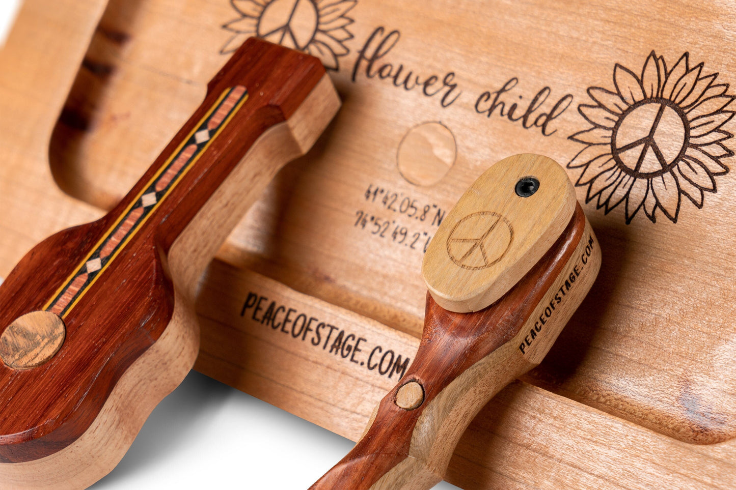 Wooden Peace Pipe with Piece of 1969 Woodstock Stage