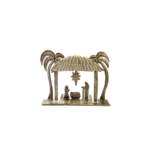Medium Small Standing Nativity Scene with Two Palms