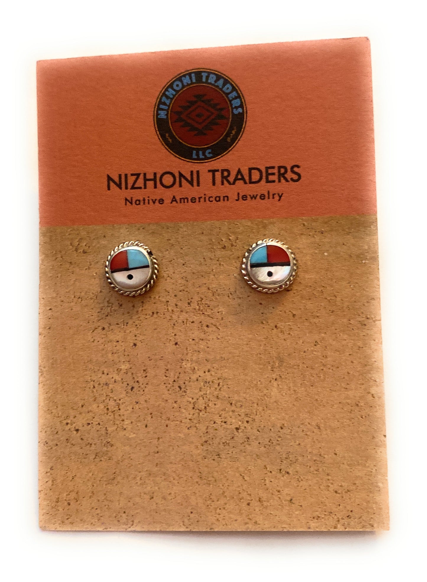 Zuni Sun Face Multi Stone And Sterling Stud Earrings