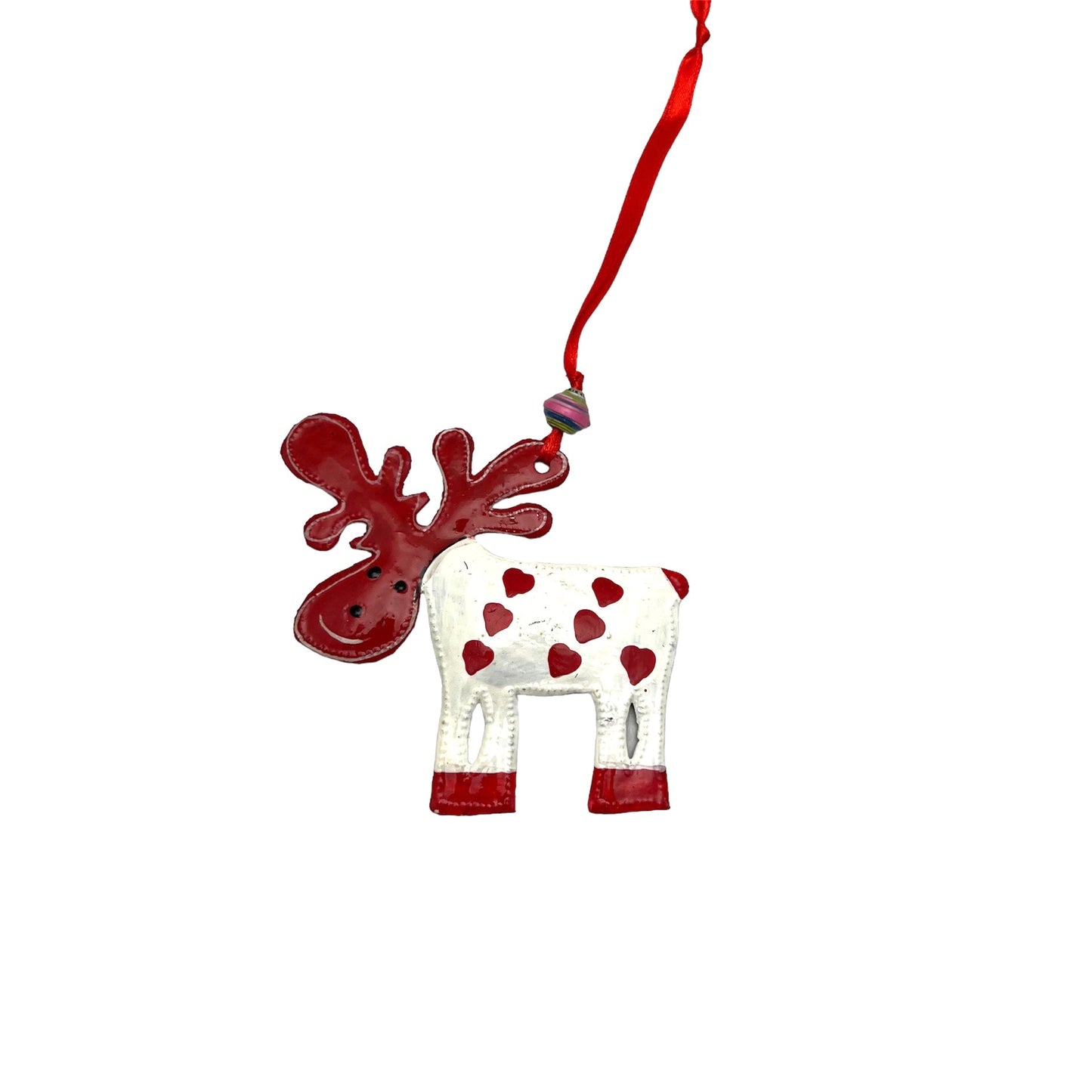 Moose Ornament- White with Red