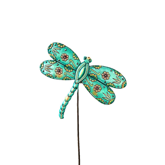 Vibrant Turquoise Dragonfly Garden Stakes