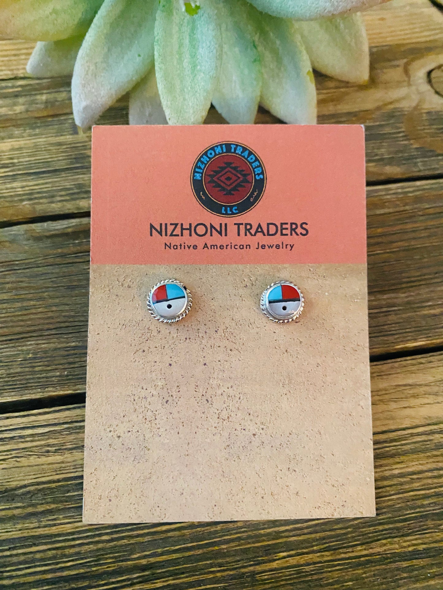 Zuni Sun Face Multi Stone And Sterling Stud Earrings