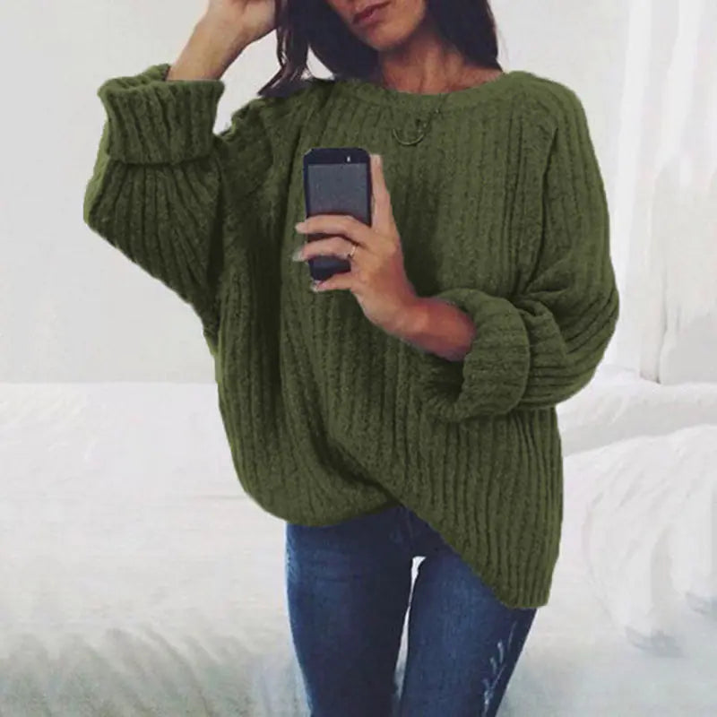 Women's Solid Color Round Neck Sweater Top
