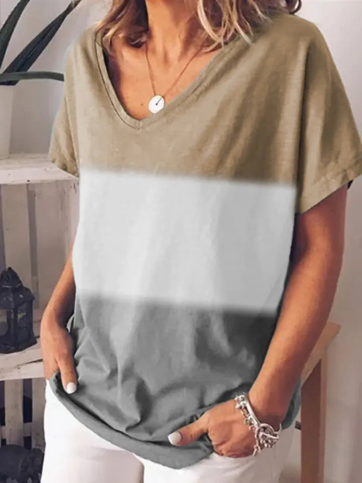 Gradient Color V-Neck Short Sleeve T-Shirt