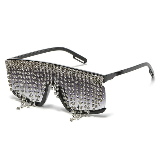 willochra Flat Top tassel Sunglasses Rhinestone Sun Glasses Diamond Party Eyeglasses Shades for Women UV400 (gary)