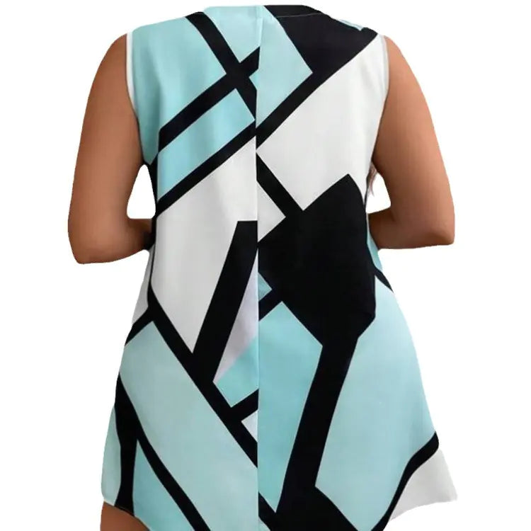Geometric Print Fashion V-Neck Sleeveless Dress