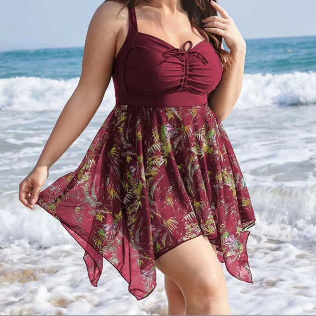 Plus Size Women's Backless Cross Print Swim Dress