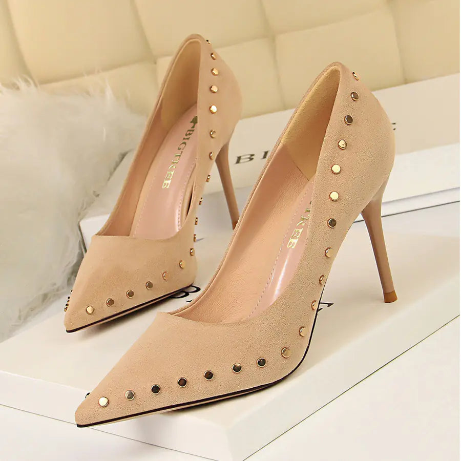 Vintage Women's High Heels with Pointed Toe and Studs