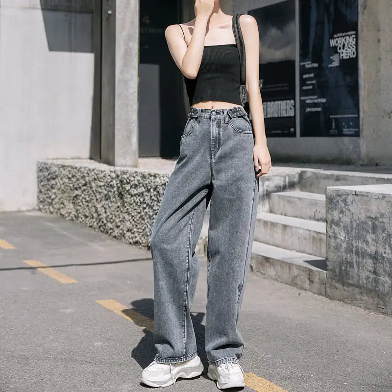 Women's Wide Leg Mopping Jeans with Elastic Waist