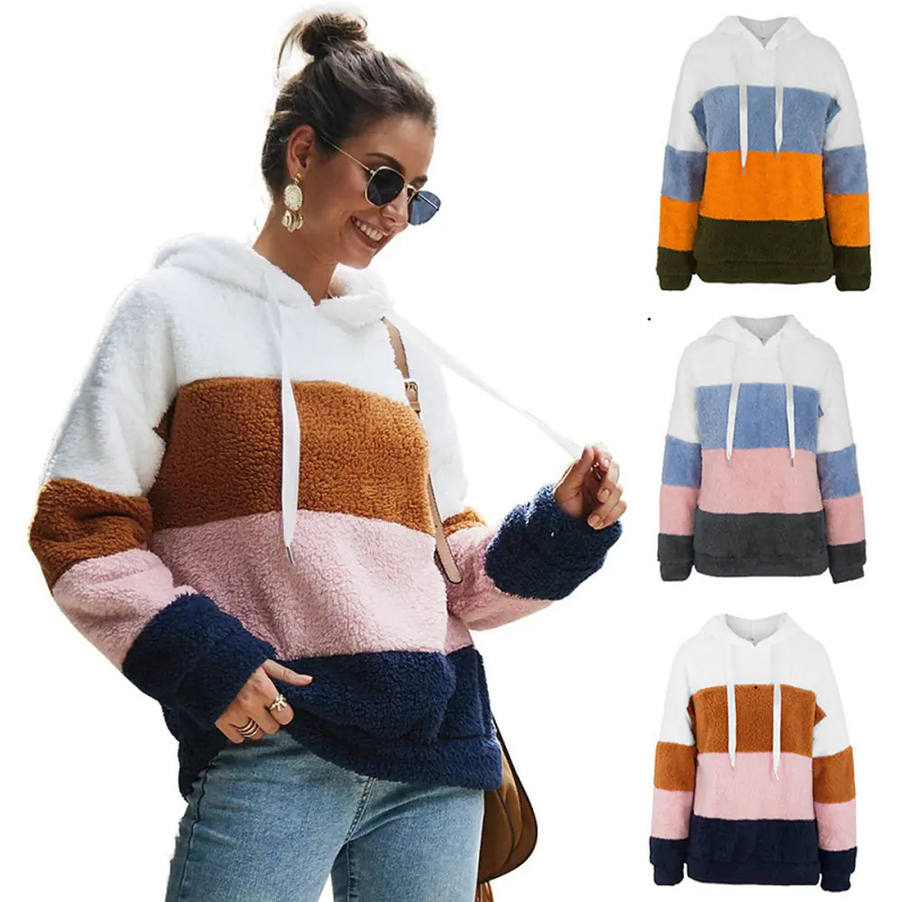 Trendy Fall/Winter Hooded Plush Sweatshirt for Women