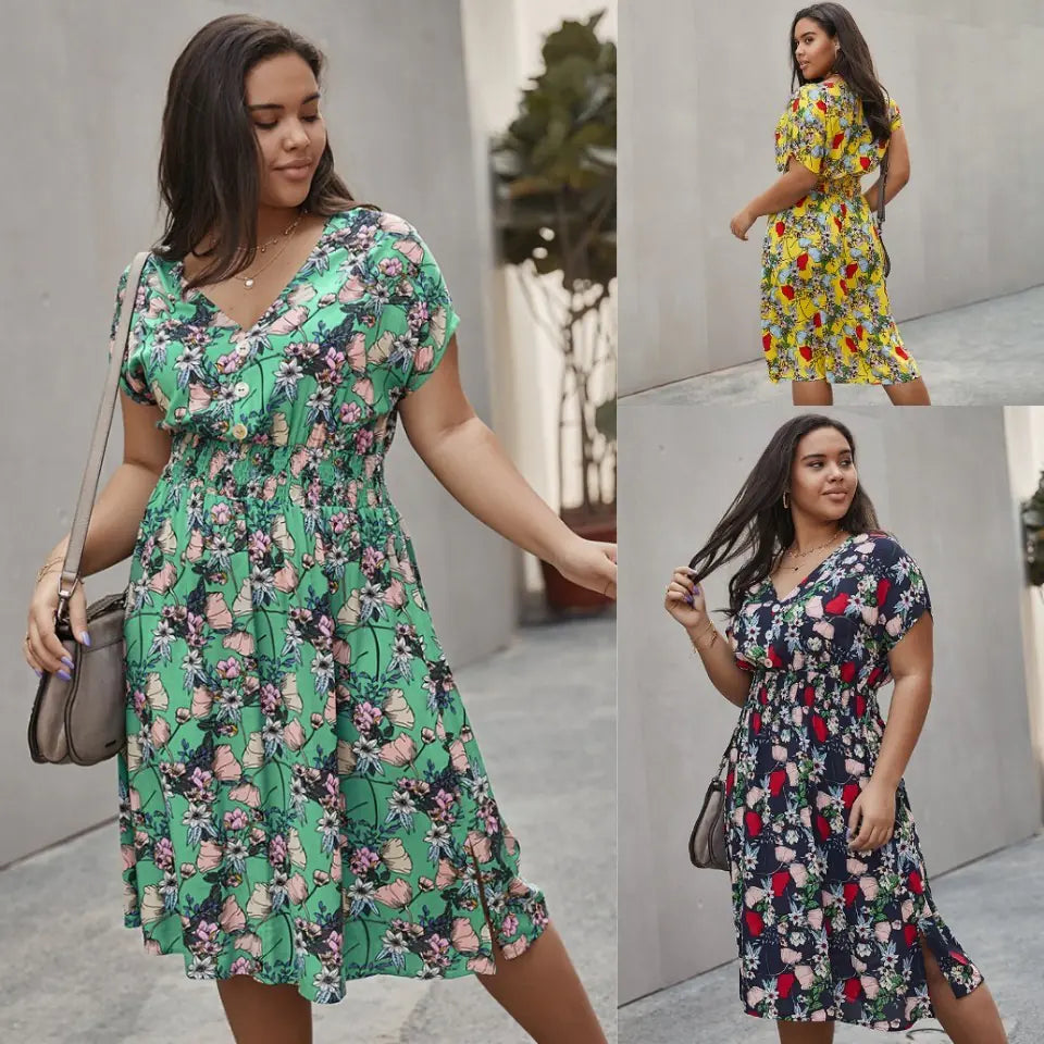 Women's Summer V-Neck Floral Beach Dress