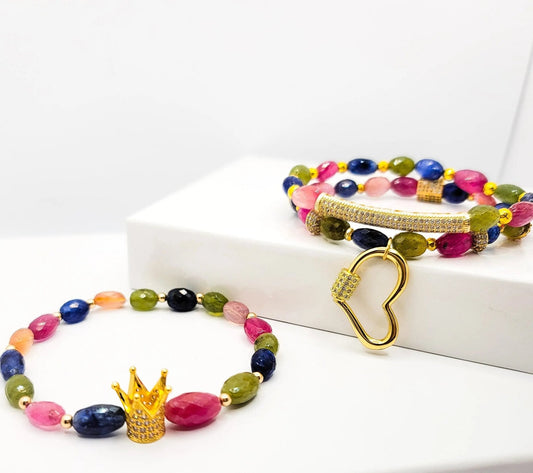 Multicolored Sapphire Crown Bracelet set