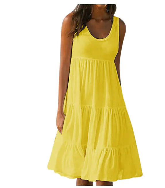 Sleeveless A-Line Beach Dress with Round Neck