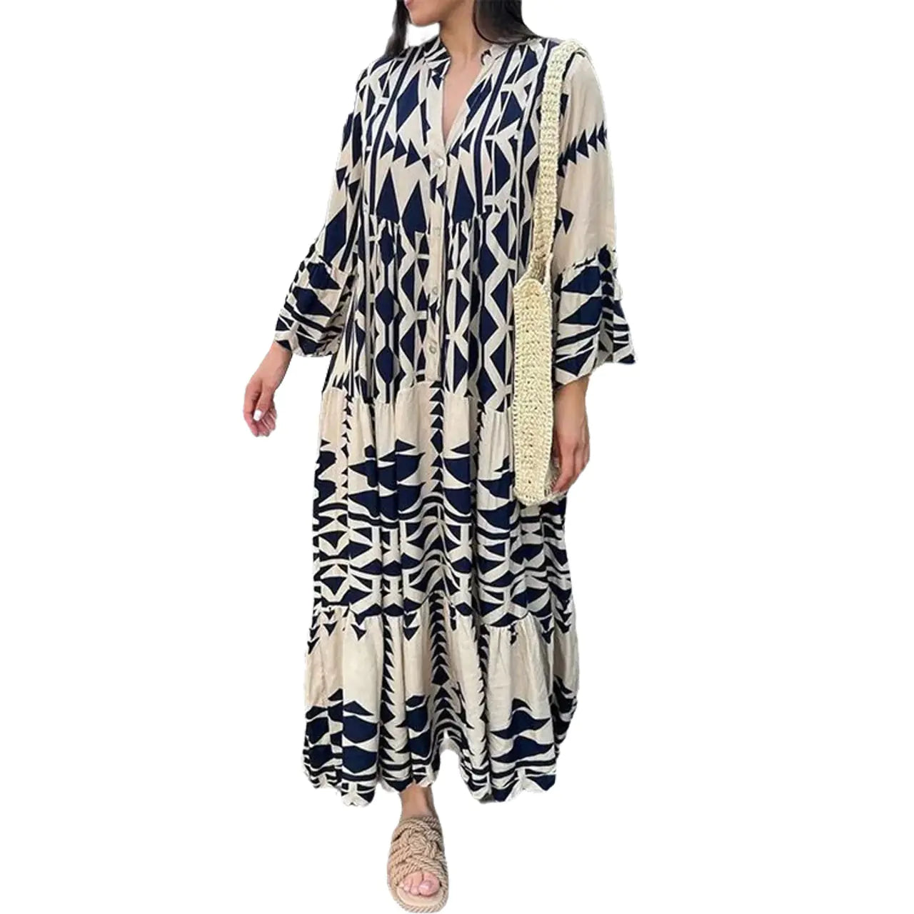 New Plus Size Women's Bohemian Printed Shirt Dress