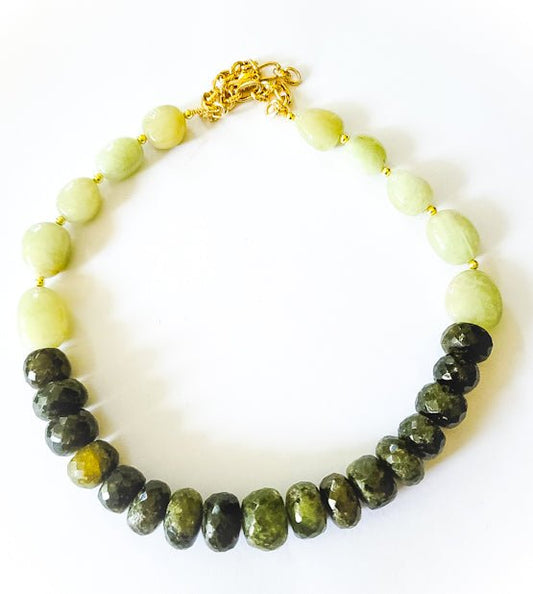 Natural Green Garnet and Aquamarine Necklace