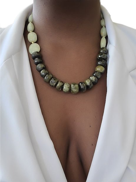 Natural Green Garnet and Aquamarine Necklace