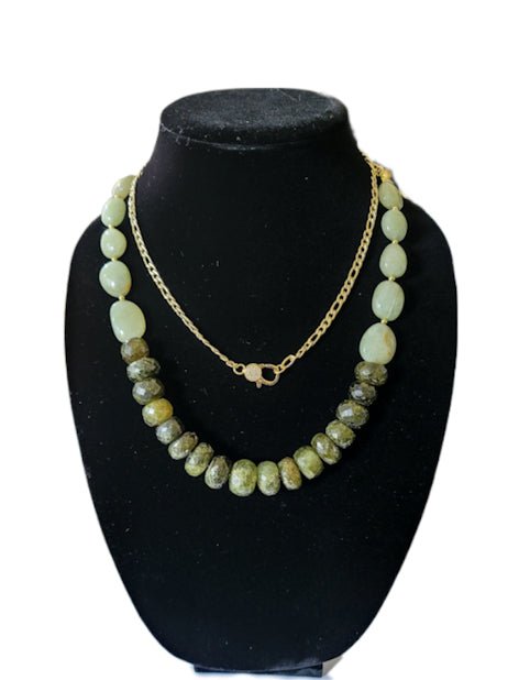Natural Green Garnet and Aquamarine Necklace