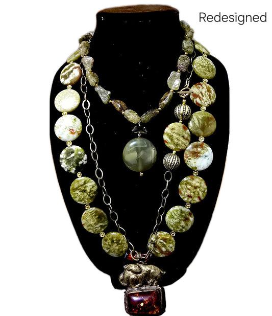 Natural Green Garnet  Antique statement necklace