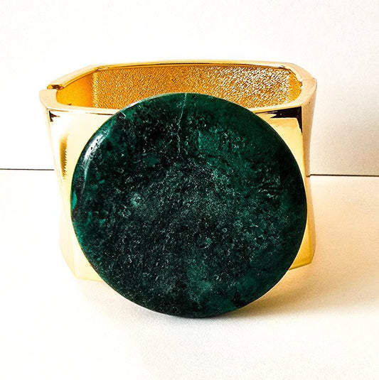 Natural Green Turquoise and Gold Bangle