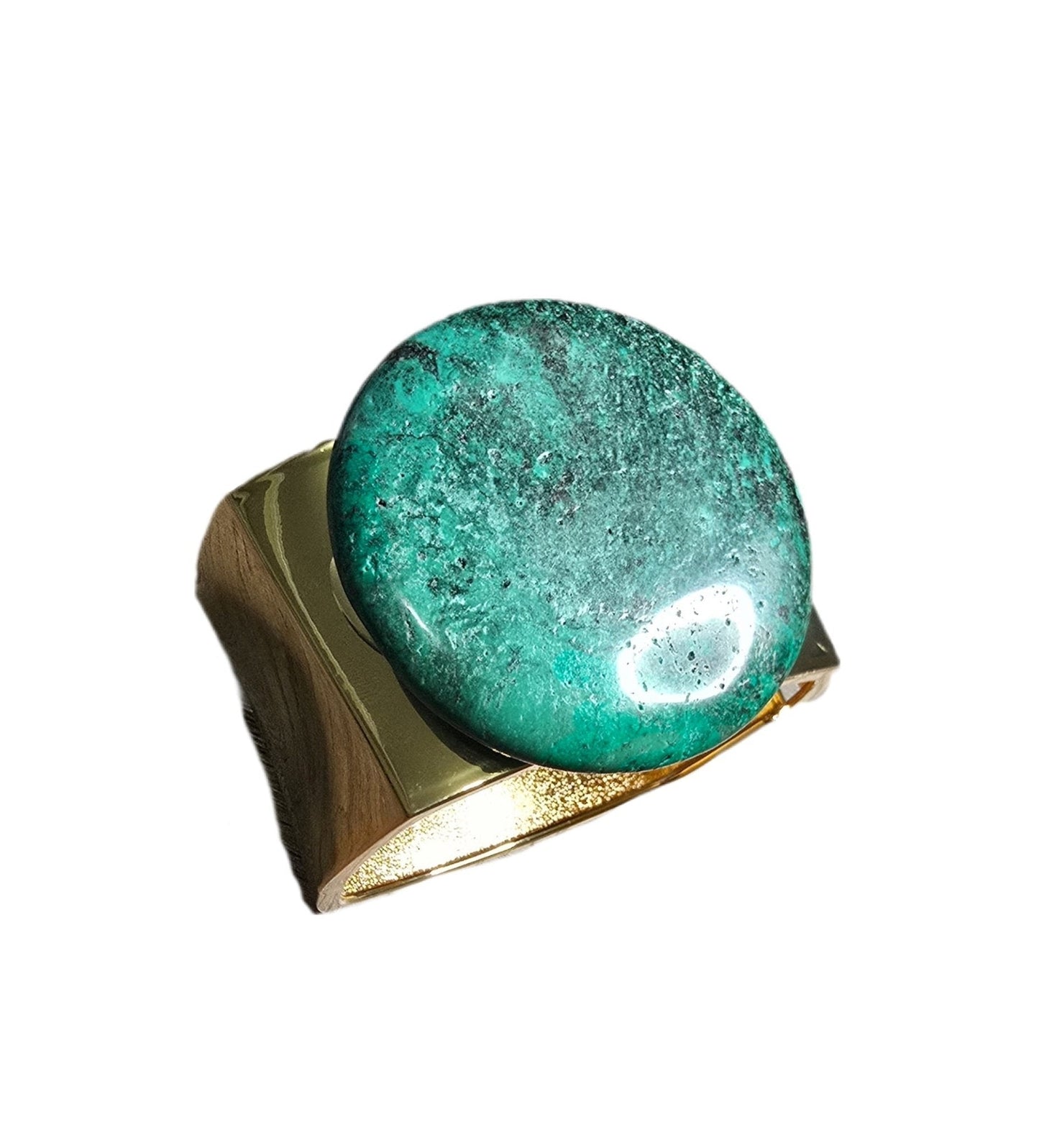 Natural Green Turquoise and Gold Bangle