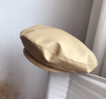 Large Black PU Leather Beret Hat for Painters