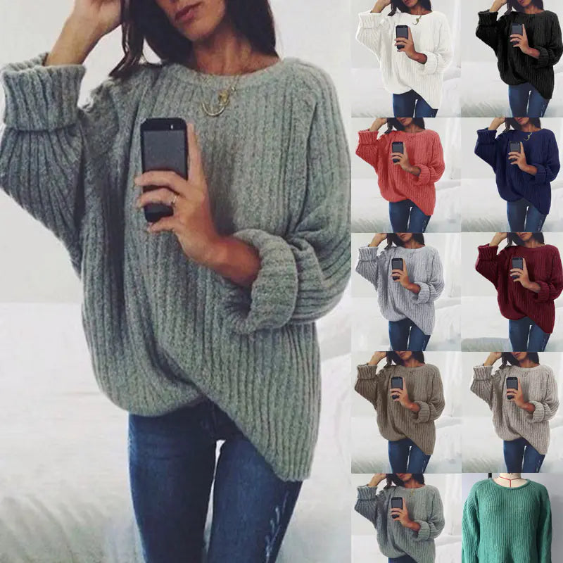 Women's Solid Color Round Neck Sweater Top