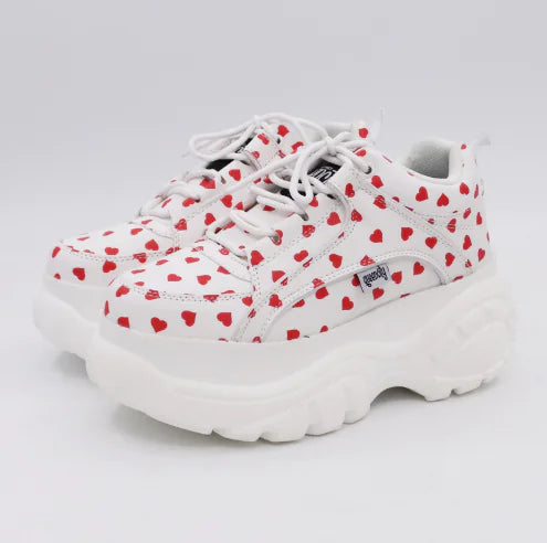 Heart-Shaped White Platform Shoes with Thick Soles