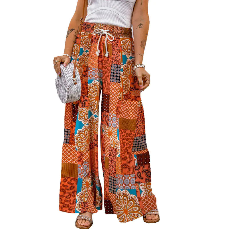 Women's Color block Paisley Wide Leg Pants